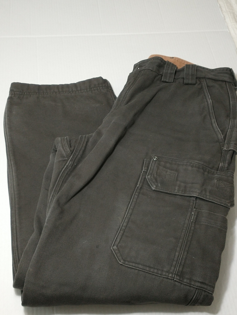 Duluth Trading Polyester Lined 100% Cotton Carpentar Pant Size 36x32, Dark Khaki